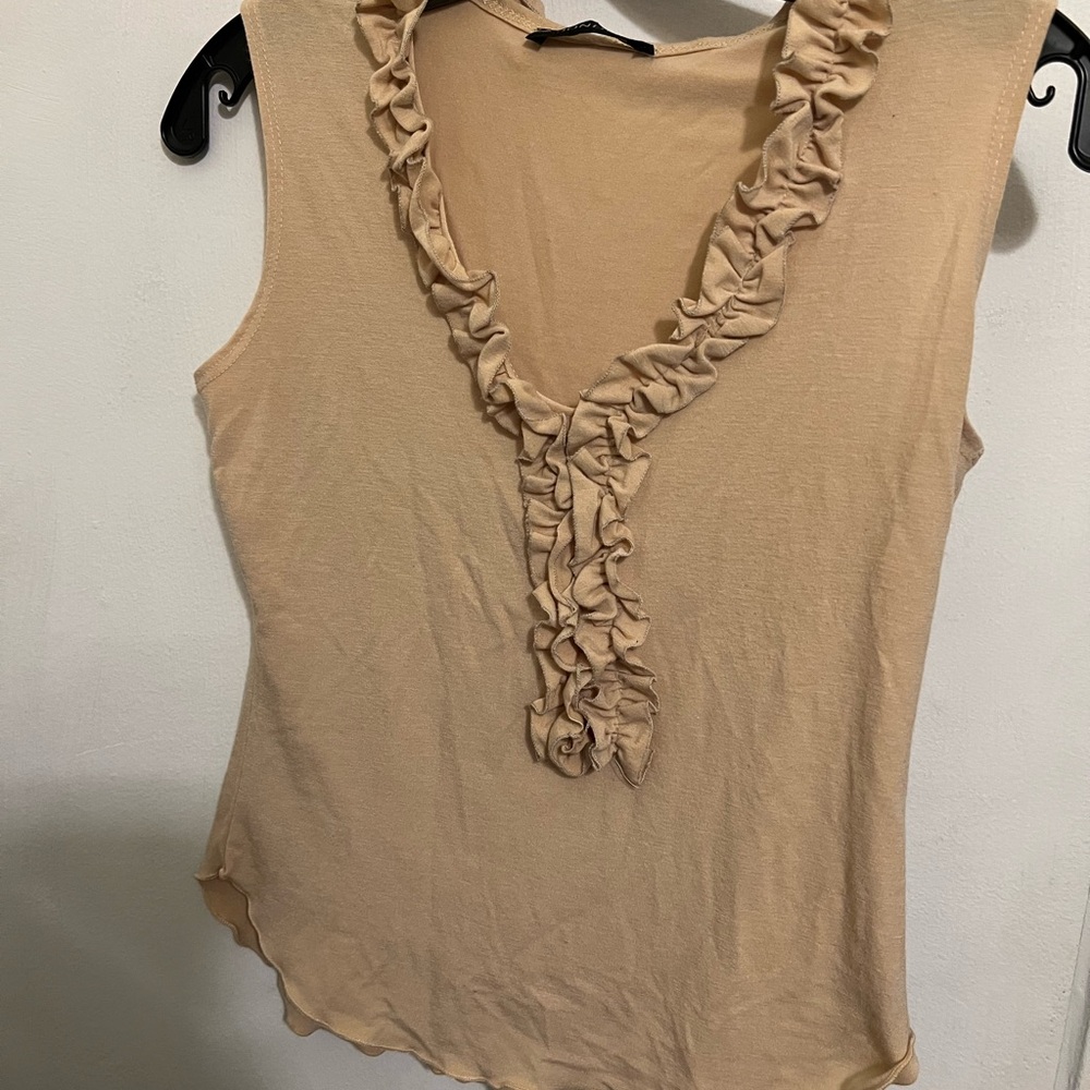 Tan Fitted Ruffled Tank Top
